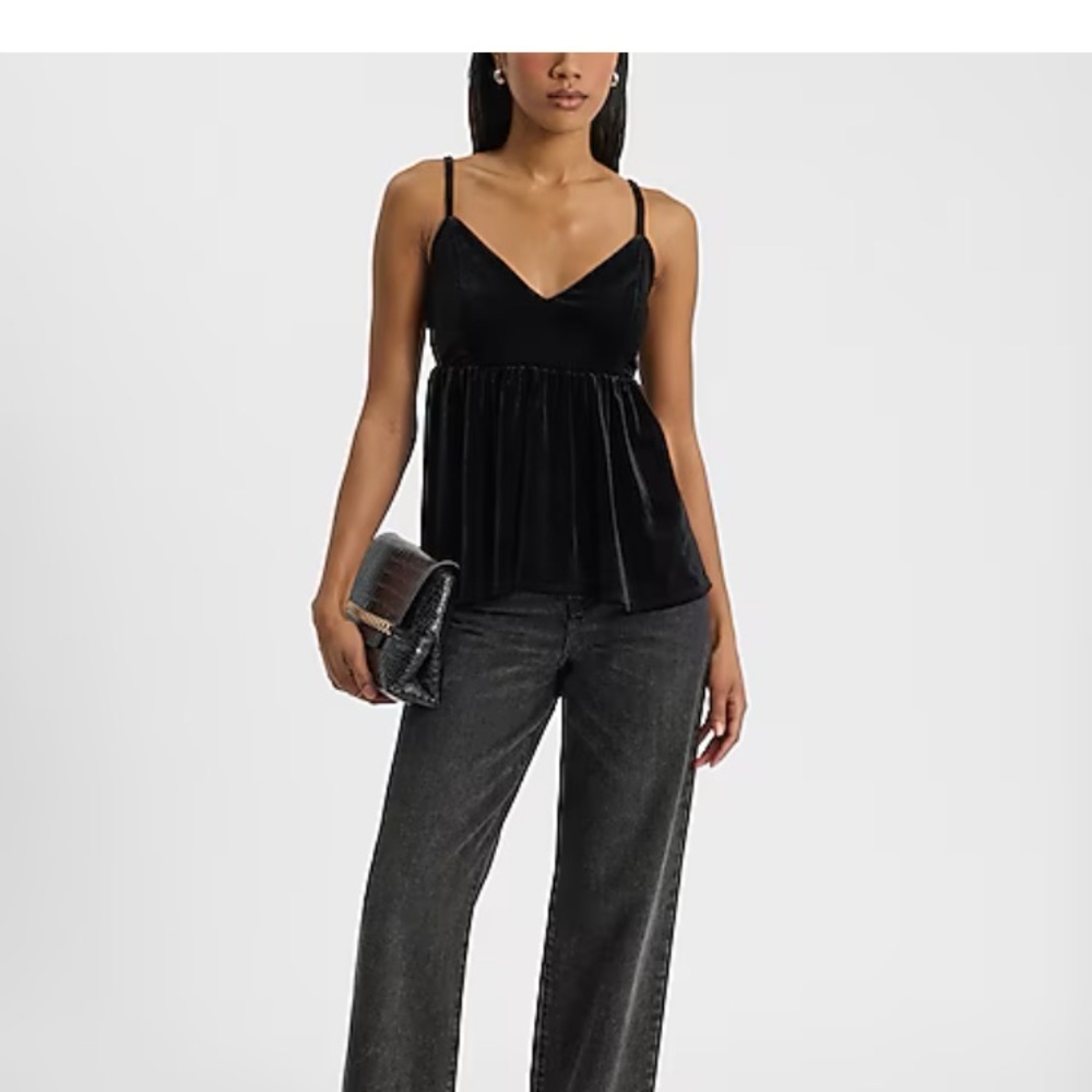 Velvet Babydoll Cami with V-Neckline